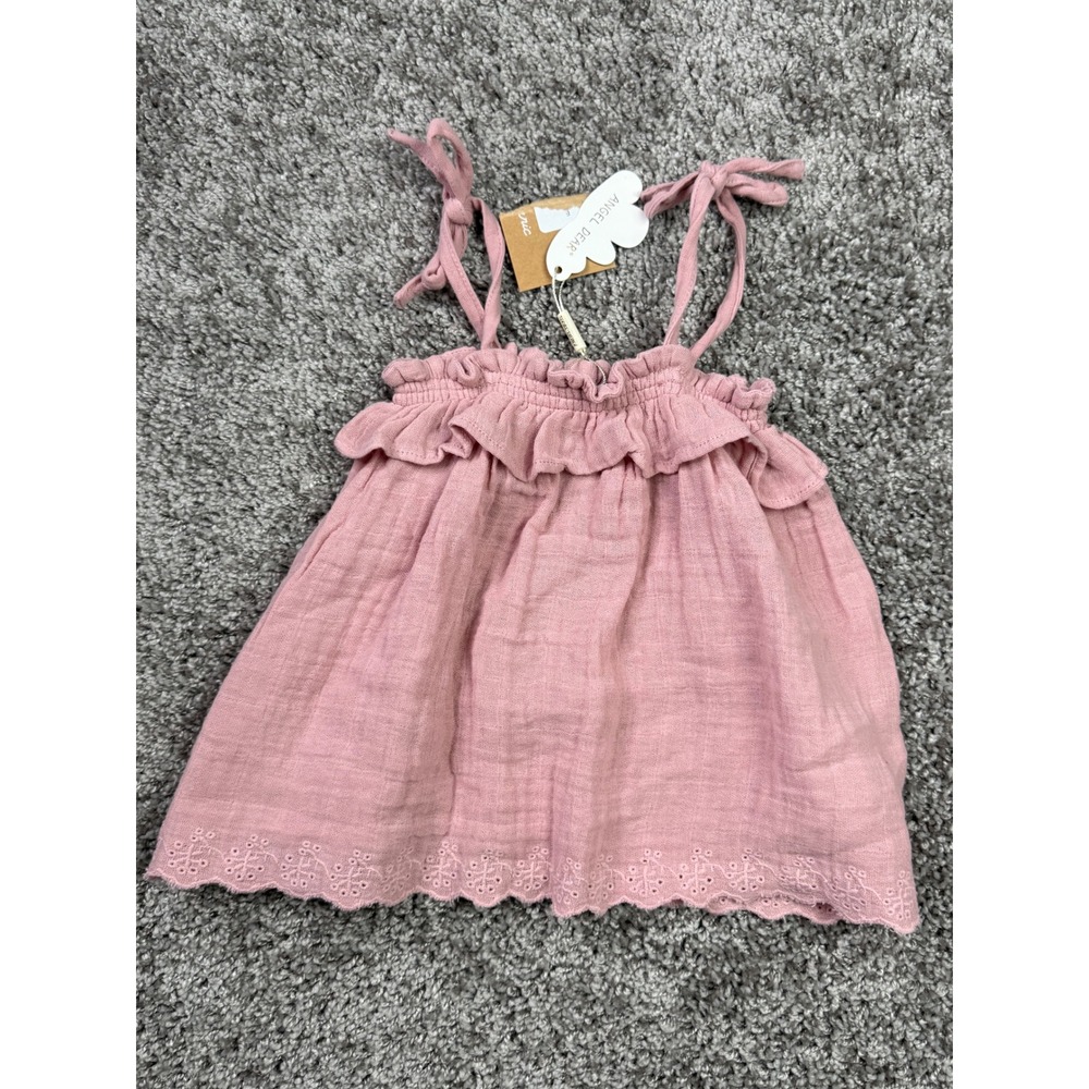 Angel Dear Baby Girl Mauve Pink Gauze Ruffle Eyelet Top Size 18-24M NWT